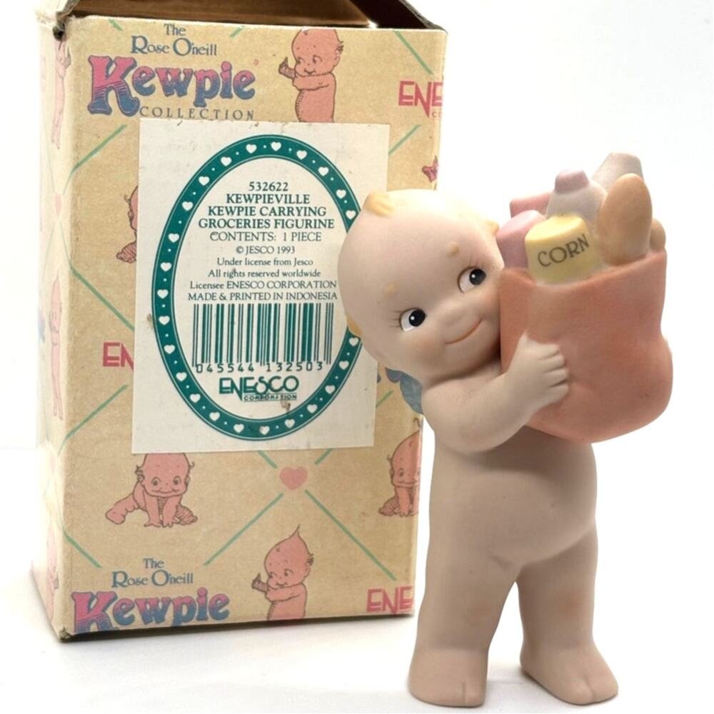 VTG 1993 Enesco, Rose O'Neill Kewpieville, Kewpie Doll Figurine w/Groceries